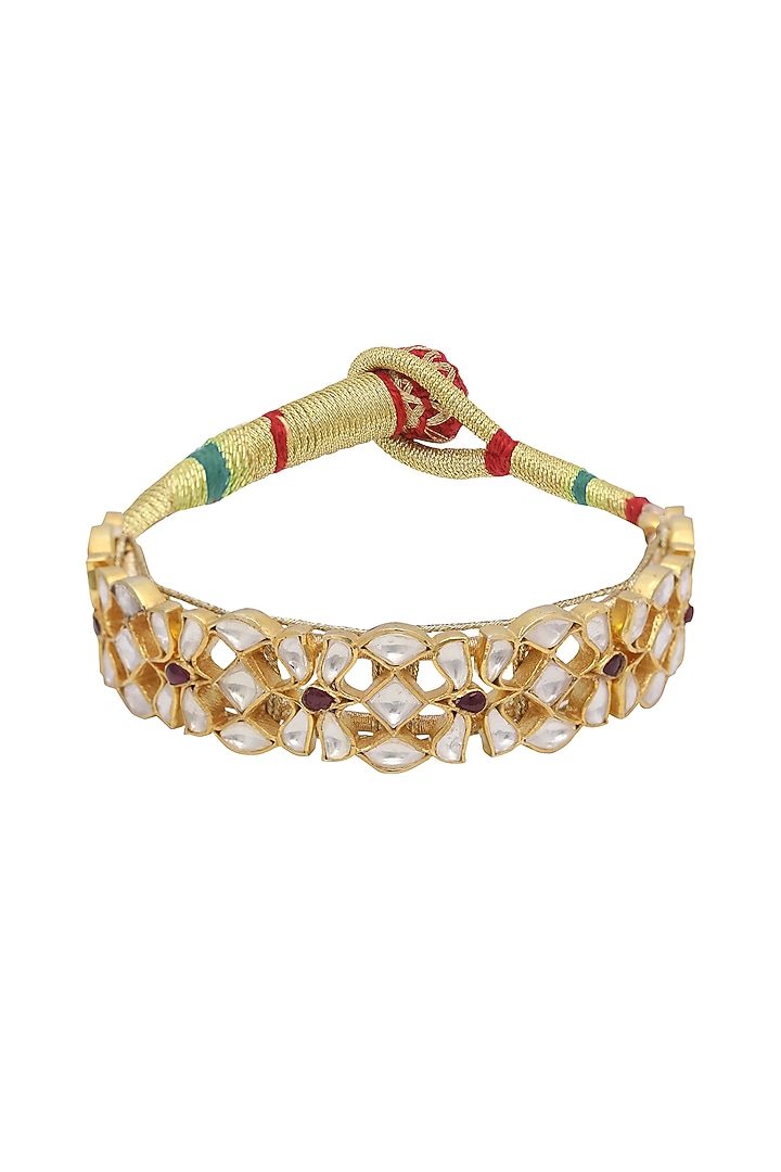 Gold Finish Kundan Polki Poronchi Bracelet In Sterling Silver by Kaari at Pernia's Pop Up Shop