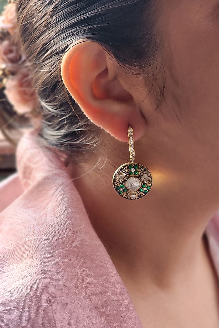 Gold Plated Emerald Stone Bali Earrings In Sterling Silver by Kaari at Pernia's Pop Up Shop