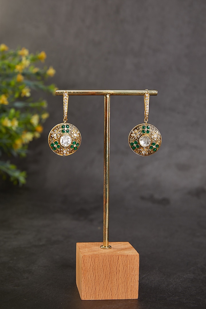 Gold Plated Emerald Stone Bali Earrings In Sterling Silver by Kaari at Pernia's Pop Up Shop