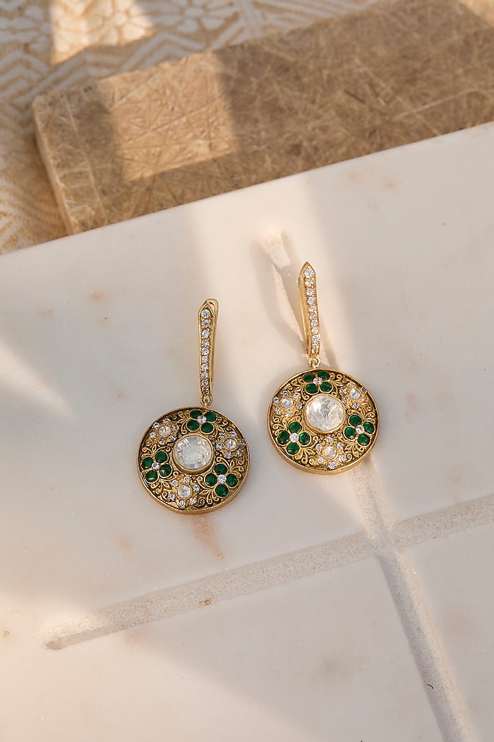 Gold Plated Emerald Stone Bali Earrings In Sterling Silver by Kaari at Pernia's Pop Up Shop