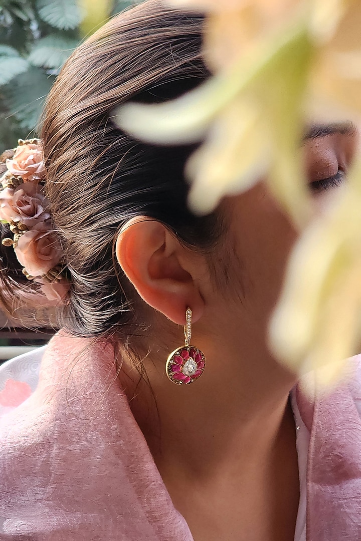 Gold Plated Ruby Stone Bali Earrings In Sterling Silver by Kaari at Pernia's Pop Up Shop