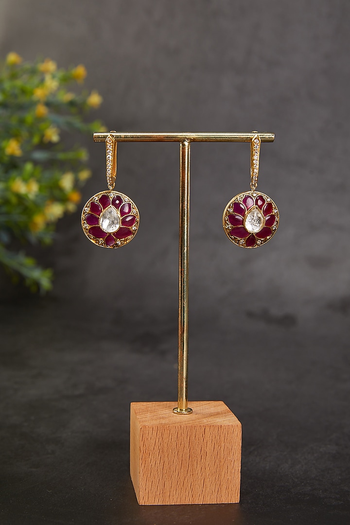 Gold Plated Ruby Stone Bali Earrings In Sterling Silver by Kaari at Pernia's Pop Up Shop