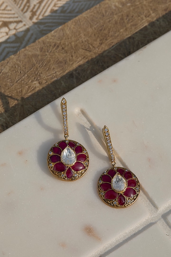 Gold Plated Ruby Stone Bali Earrings In Sterling Silver by Kaari at Pernia's Pop Up Shop
