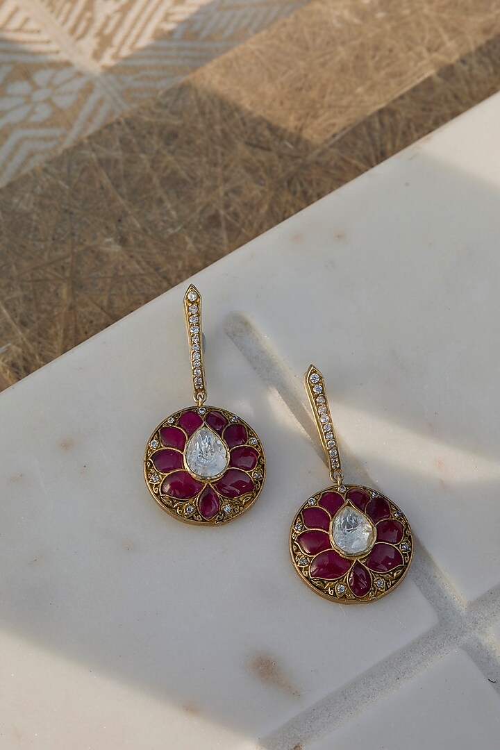 Gold Plated Ruby Stone Bali Earrings In Sterling Silver by Kaari at Pernia's Pop Up Shop