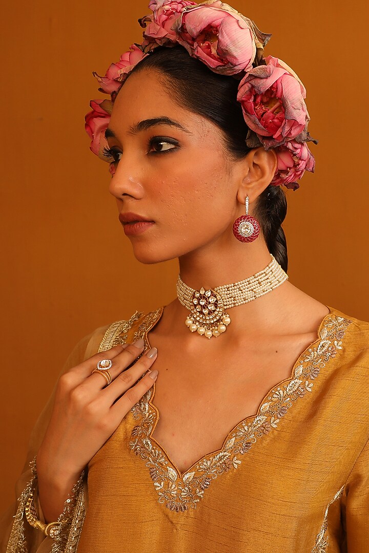 Gold Plated Ruby Stone Bali Earrings In Sterling Silver by Kaari at Pernia's Pop Up Shop
