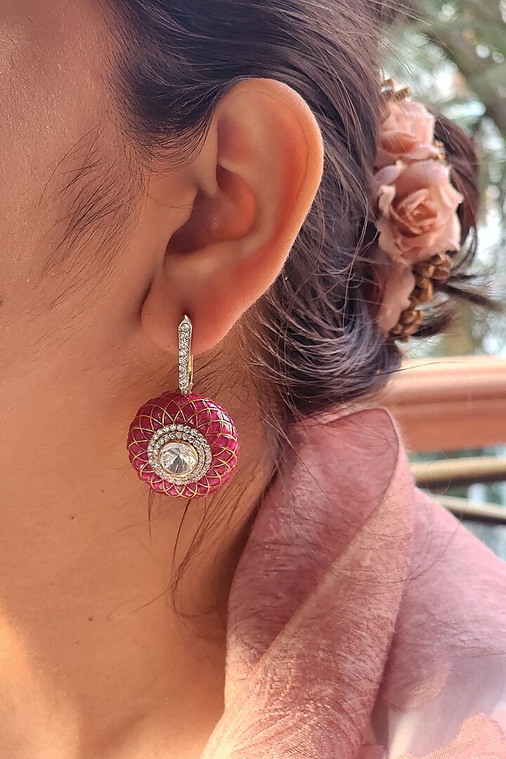 Gold Plated Ruby Stone Bali Earrings In Sterling Silver by Kaari at Pernia's Pop Up Shop