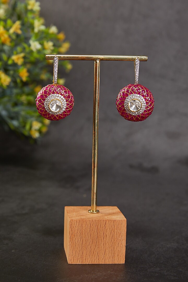 Gold Plated Ruby Stone Bali Earrings In Sterling Silver by Kaari at Pernia's Pop Up Shop