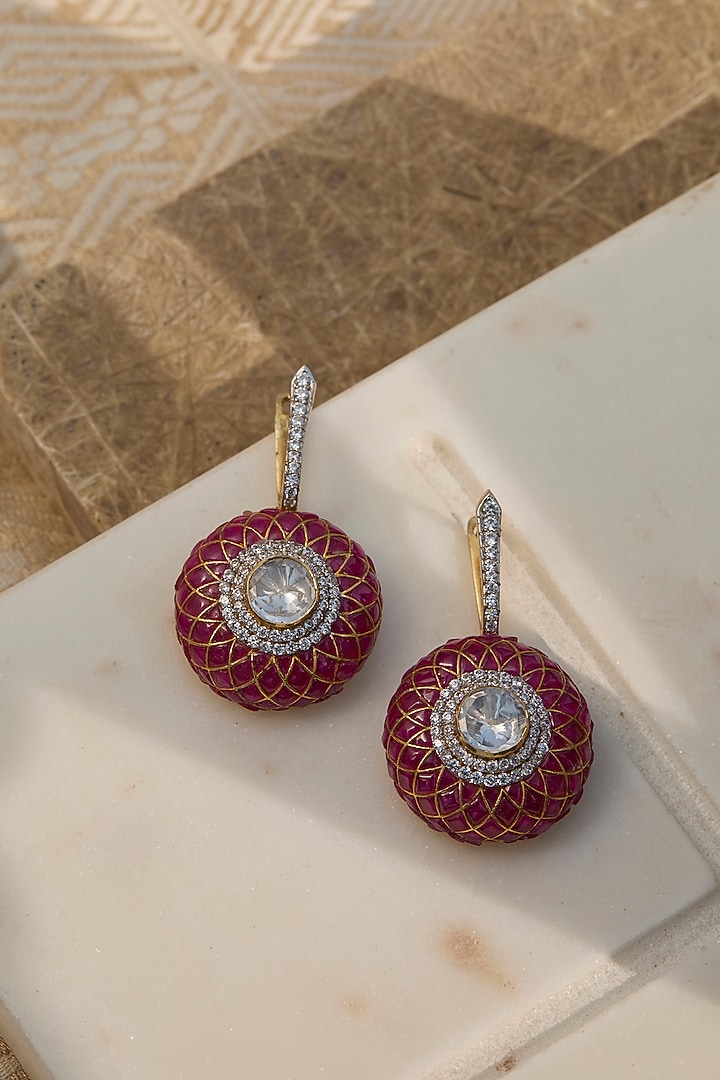 Gold Plated Ruby Stone Bali Earrings In Sterling Silver by Kaari at Pernia's Pop Up Shop
