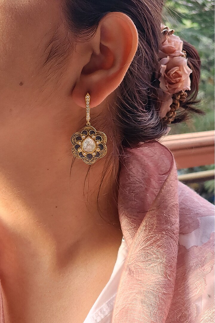 Gold Plated Tanzanite Blue Stone Bali Earrings In Sterling Silver by Kaari at Pernia's Pop Up Shop