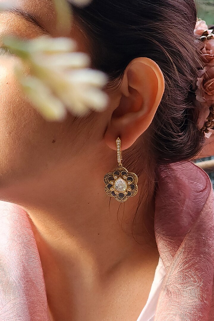 Gold Plated Tanzanite Blue Stone Bali Earrings In Sterling Silver by Kaari at Pernia's Pop Up Shop