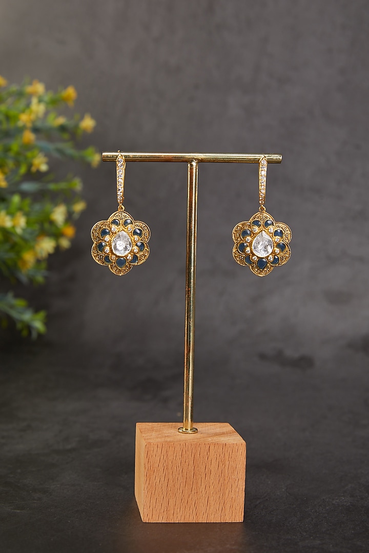 Gold Plated Tanzanite Blue Stone Bali Earrings In Sterling Silver by Kaari at Pernia's Pop Up Shop