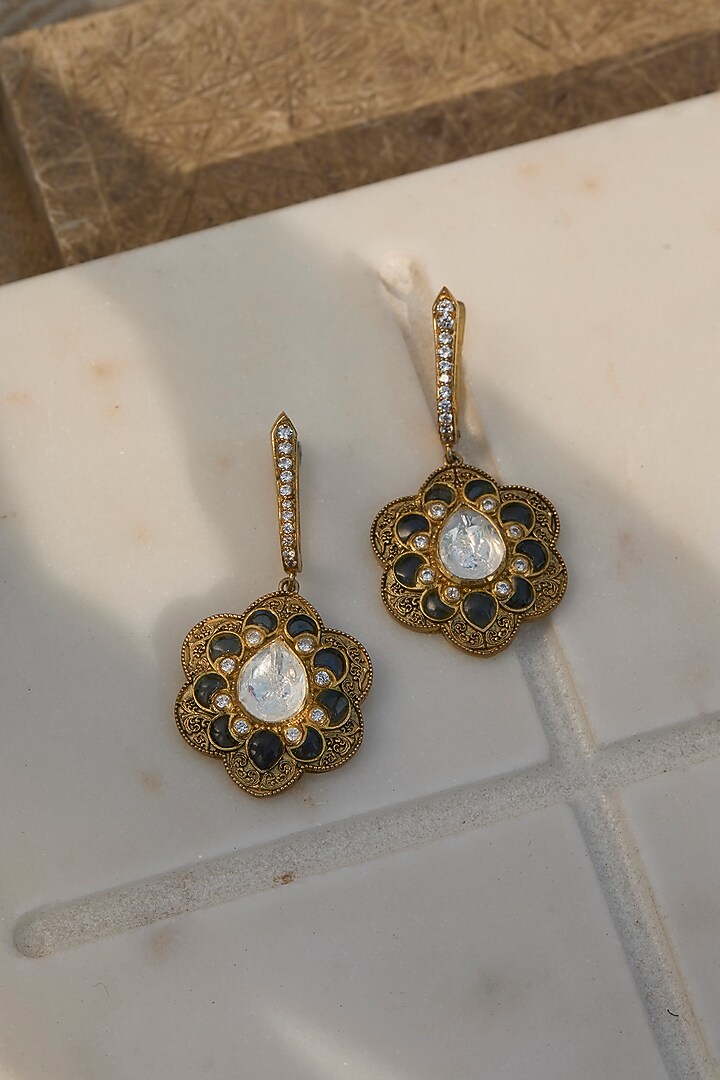 Gold Plated Tanzanite Blue Stone Bali Earrings In Sterling Silver by Kaari at Pernia's Pop Up Shop