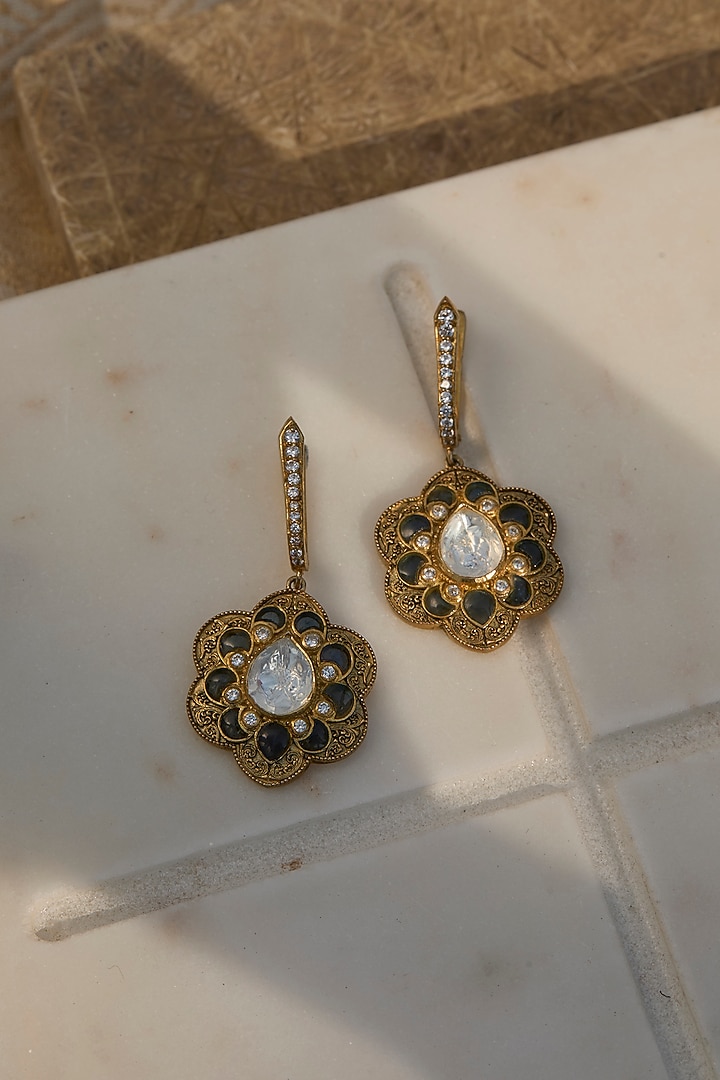 Gold Plated Tanzanite Blue Stone Bali Earrings In Sterling Silver by Kaari at Pernia's Pop Up Shop