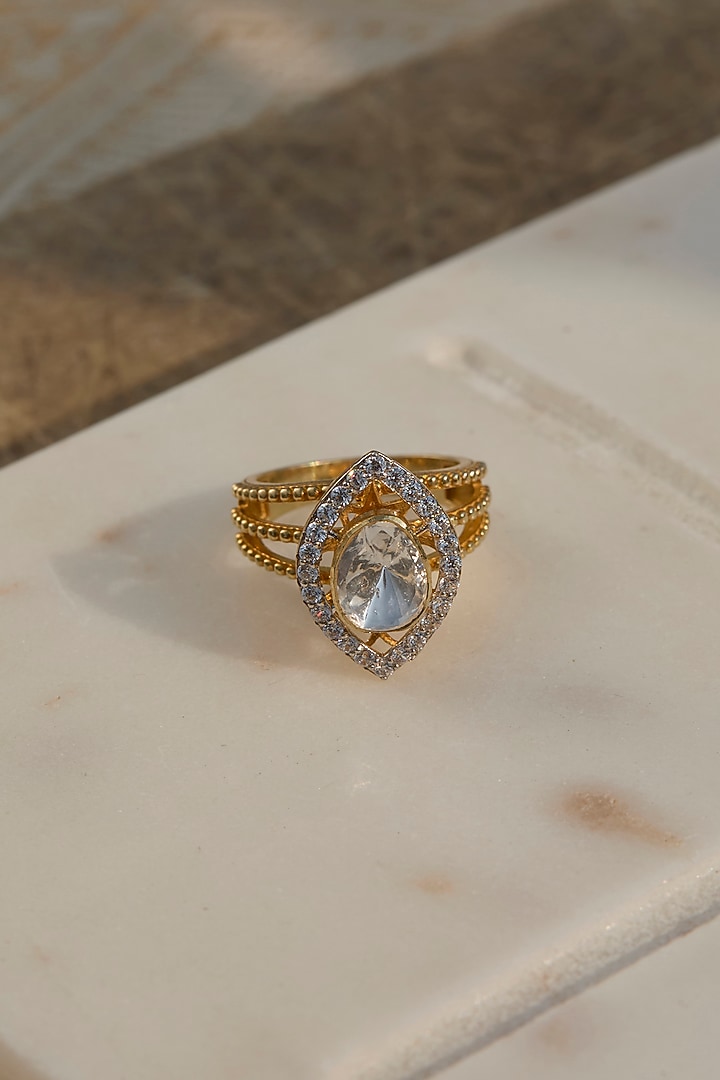 Gold Plated Marquise Motif Ring In Sterling Silver by Kaari at Pernia's Pop Up Shop