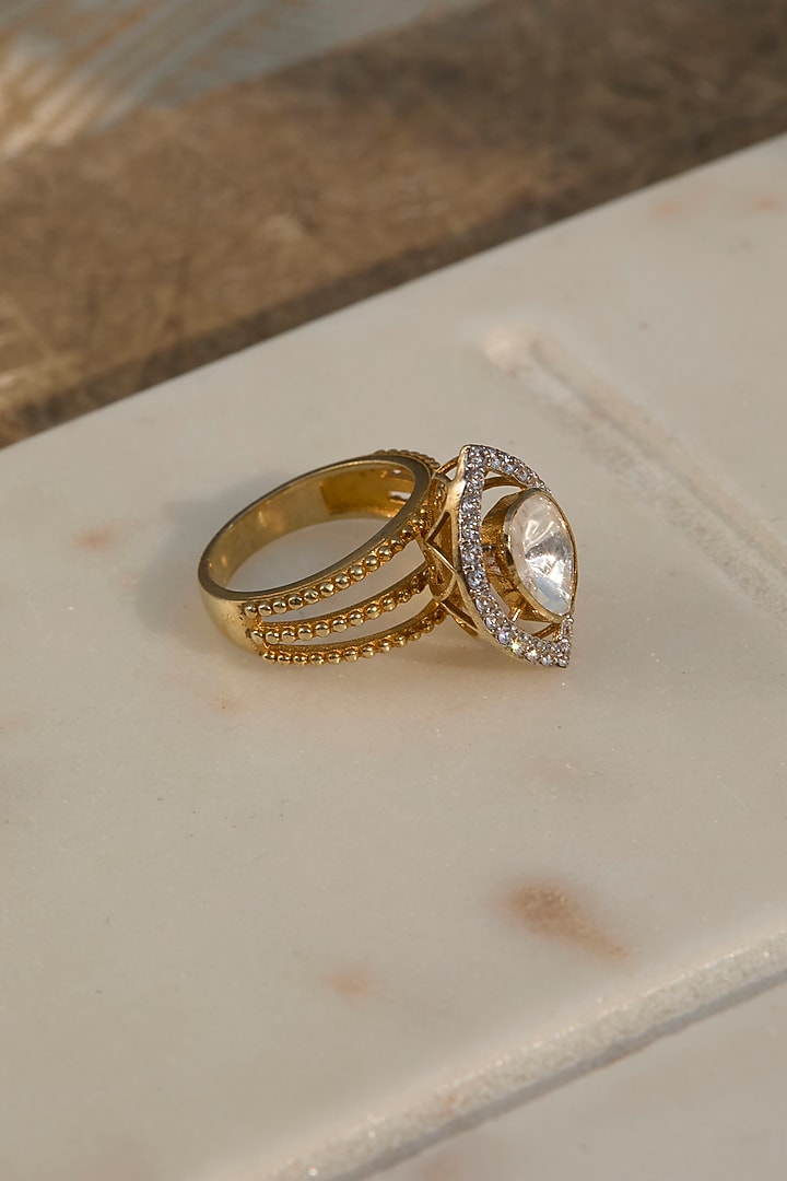 Gold Plated Marquise Motif Ring In Sterling Silver by Kaari at Pernia's Pop Up Shop