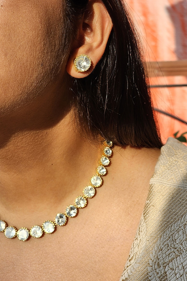 Gold Plated White Kundan Polki Necklace In Sterling Silver by Kaari at Pernia's Pop Up Shop