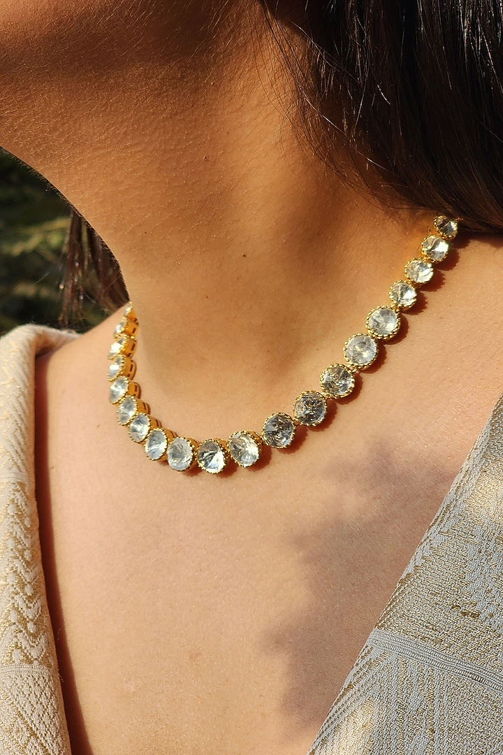 Gold Plated White Kundan Polki Necklace In Sterling Silver by Kaari at Pernia's Pop Up Shop