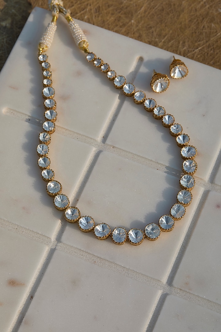 Gold Plated White Kundan Polki Necklace In Sterling Silver by Kaari at Pernia's Pop Up Shop