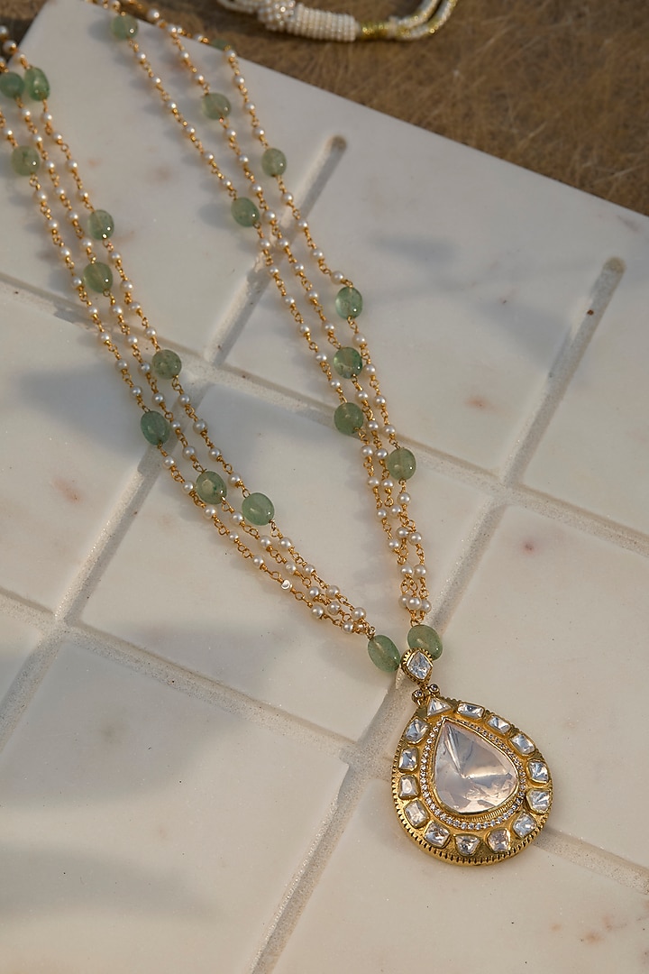 Gold Plated Moissanite Polki Pendant Necklace In Sterling Silver by Kaari at Pernia's Pop Up Shop