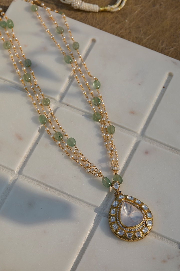 Gold Plated Moissanite Polki Pendant Necklace In Sterling Silver by Kaari at Pernia's Pop Up Shop