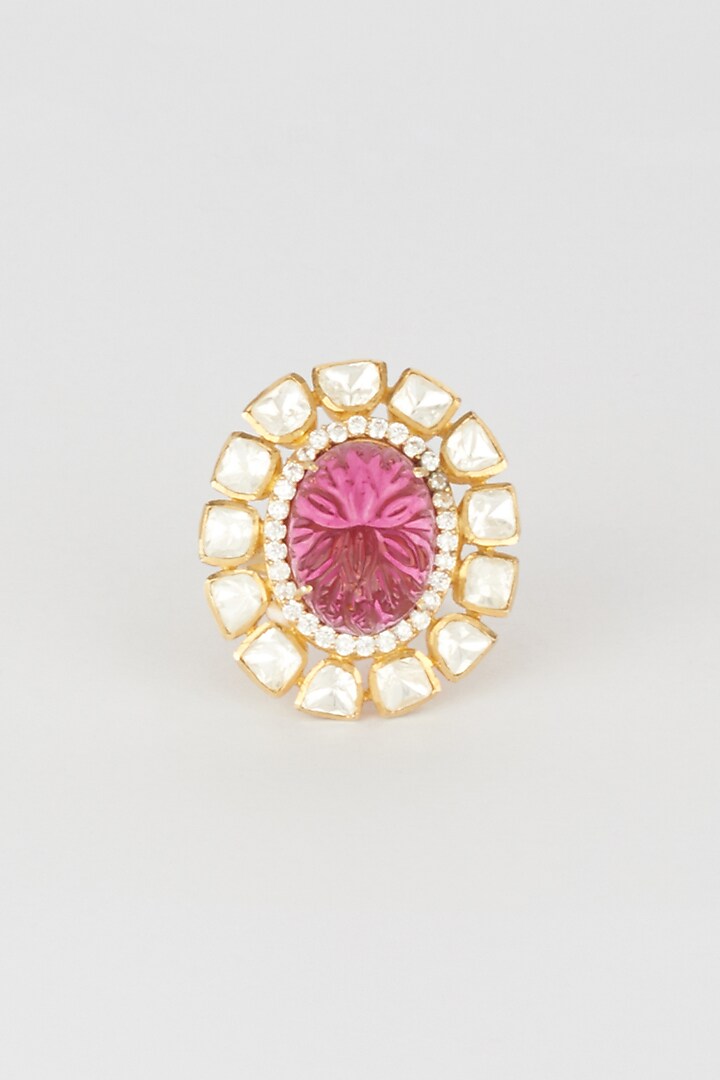 Gold Finish Semi Precious Ruby Ring In 92.5 Sterling Silver by Kaari at Pernia's Pop Up Shop