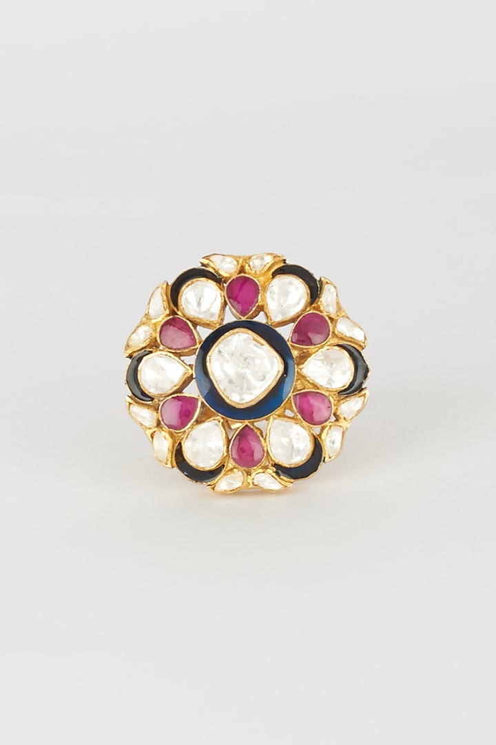 Gold Finish Enameled Ring In 92.5 Sterling Silver by Kaari at Pernia's Pop Up Shop