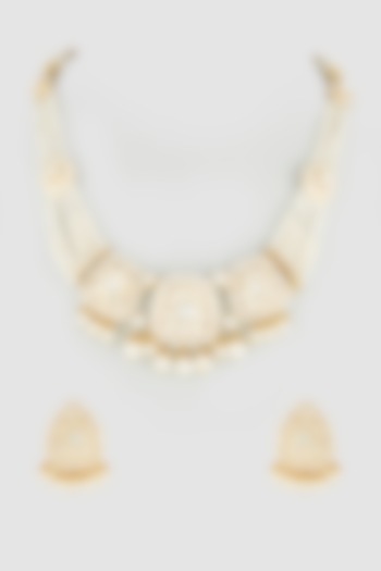 Gold Finish Pearl Necklace Set In 92.5 Sterling Silver by Kaari