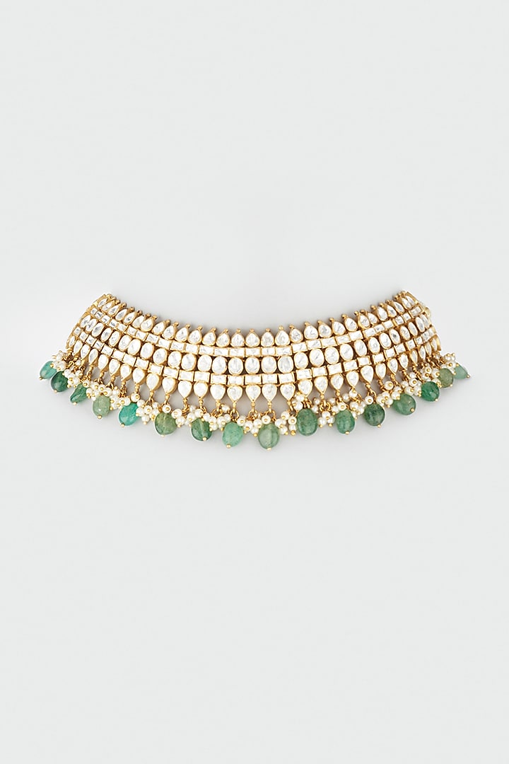 Gold Finish Semi Precious Stone Choker Necklace In 92.5 Sterling Silver by Kaari