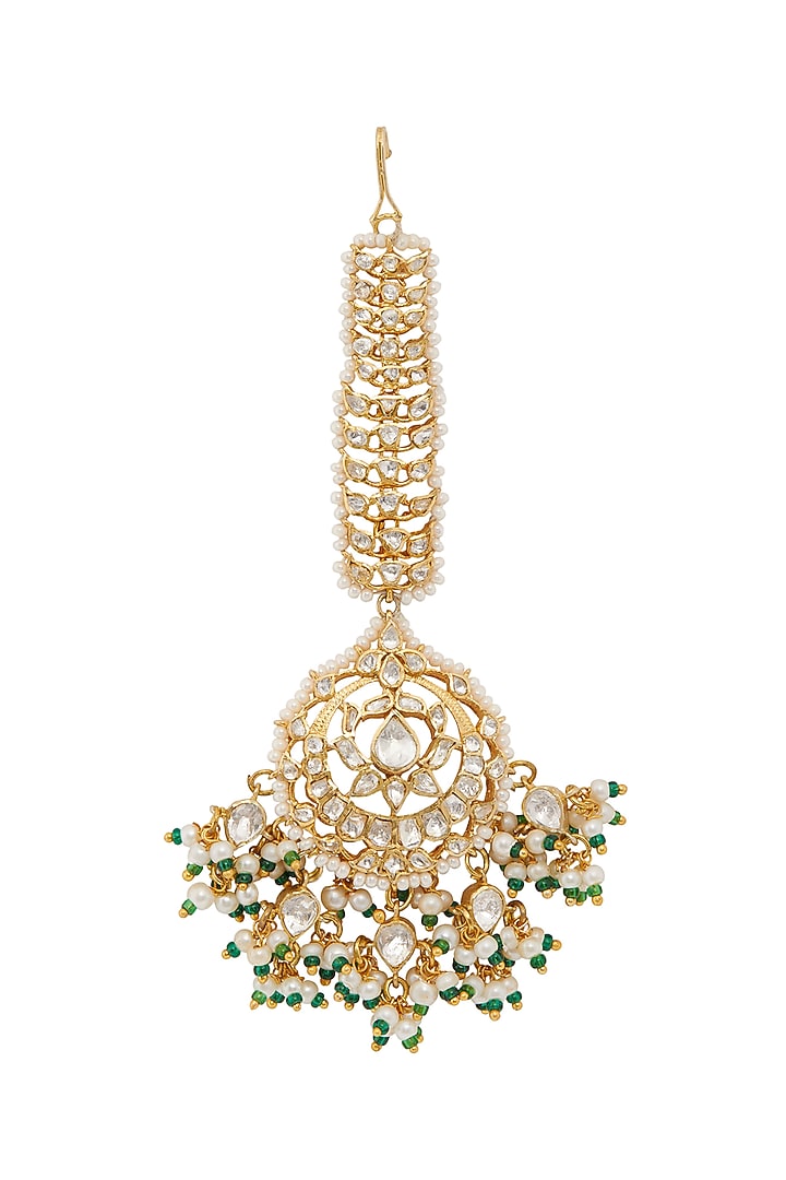 Gold Plated Vellore Freshwater Pearl Maangtikka In Sterling Silver by Kaari at Pernia's Pop Up Shop