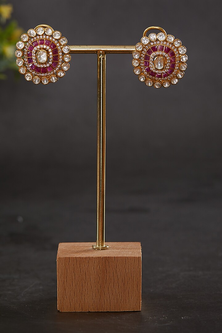 Gold Plated Kundan Polki Oval Stud Earrings In Sterling Silver by Kaari at Pernia's Pop Up Shop