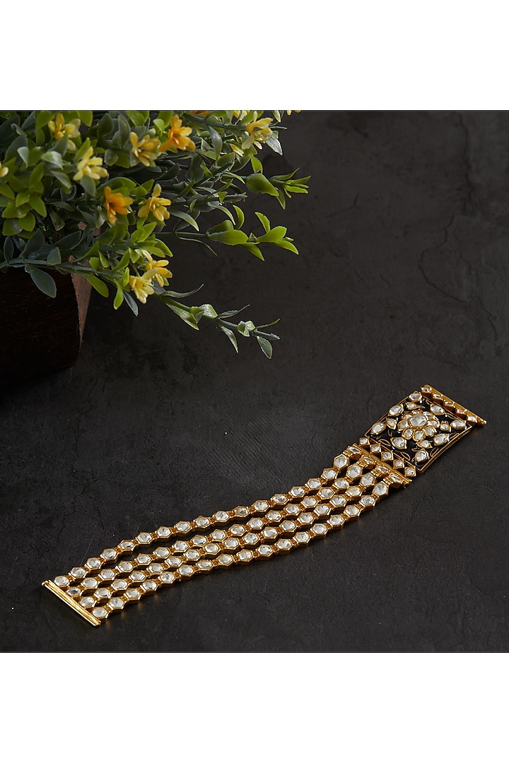 Gold Plated Kundan Polki Loose Bracelet In Sterling Silver by Kaari at Pernia's Pop Up Shop