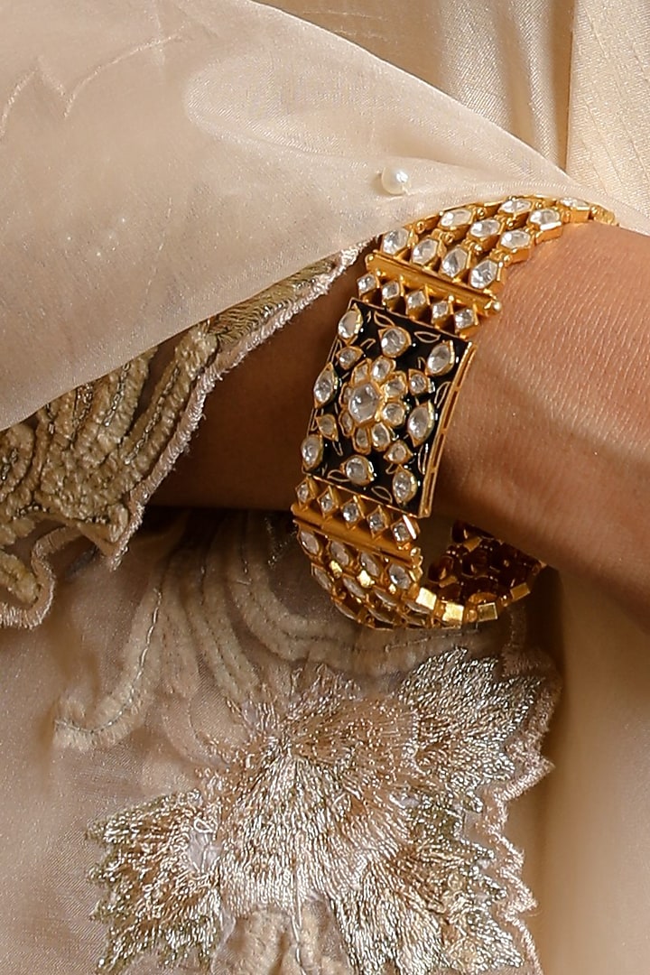 Gold Plated Kundan Polki Loose Bracelet In Sterling Silver by Kaari at Pernia's Pop Up Shop