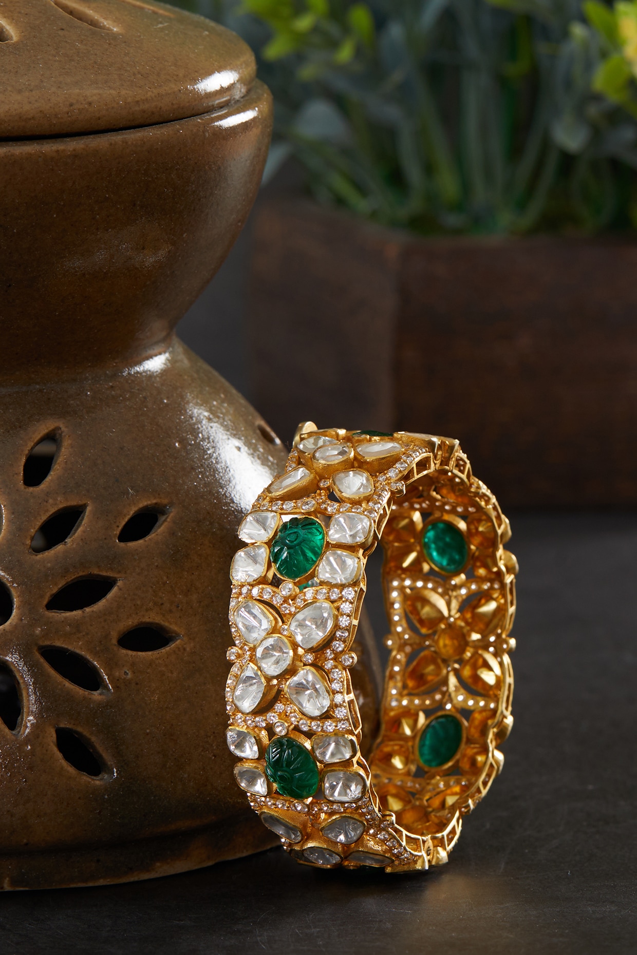 Green Polki Moissanite Kada main image 0