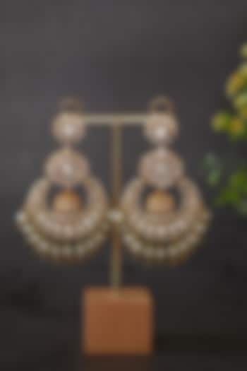 Gold Plated Vellore Kundan Polki & Freshwater Pearl Chandbaali Earrings In Sterling Silver by Kaari at Pernia's Pop Up Shop