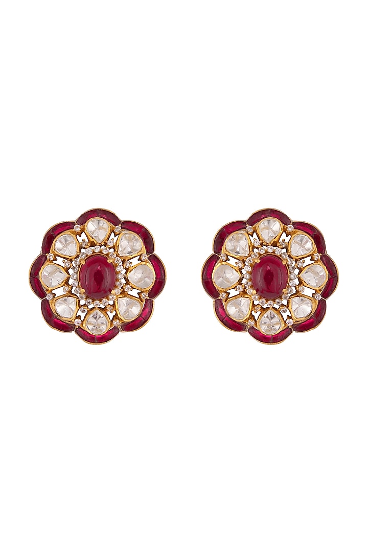 Gold Plated Ruby Stud Earrings by Kaari