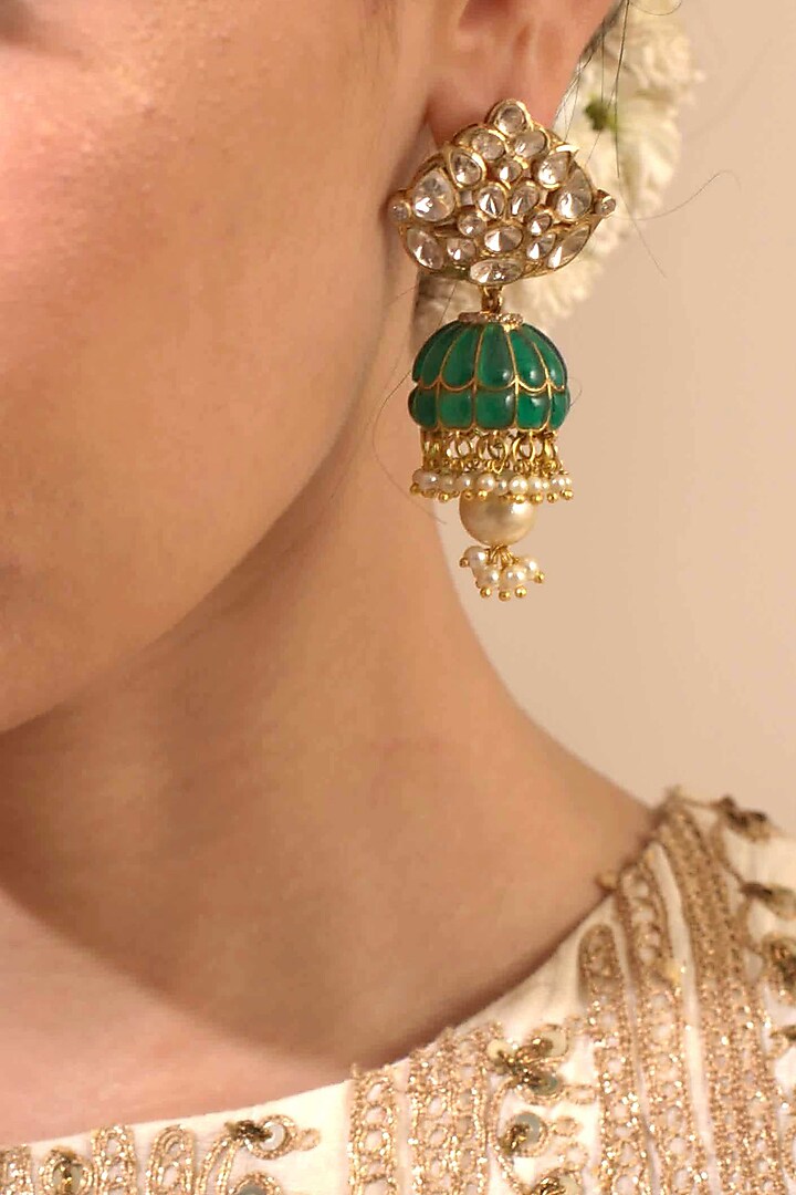 Gold Plated Polki Jhumki Earrings by Kaari