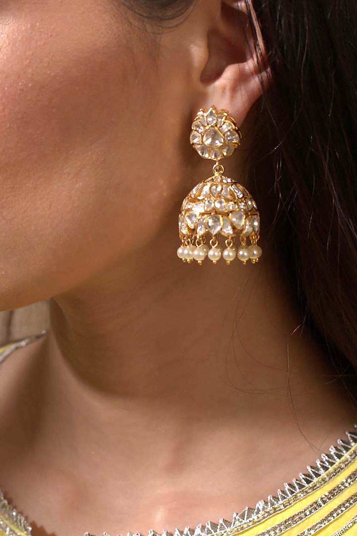 Gold Plated Pearls Jhumki Earrings by Kaari