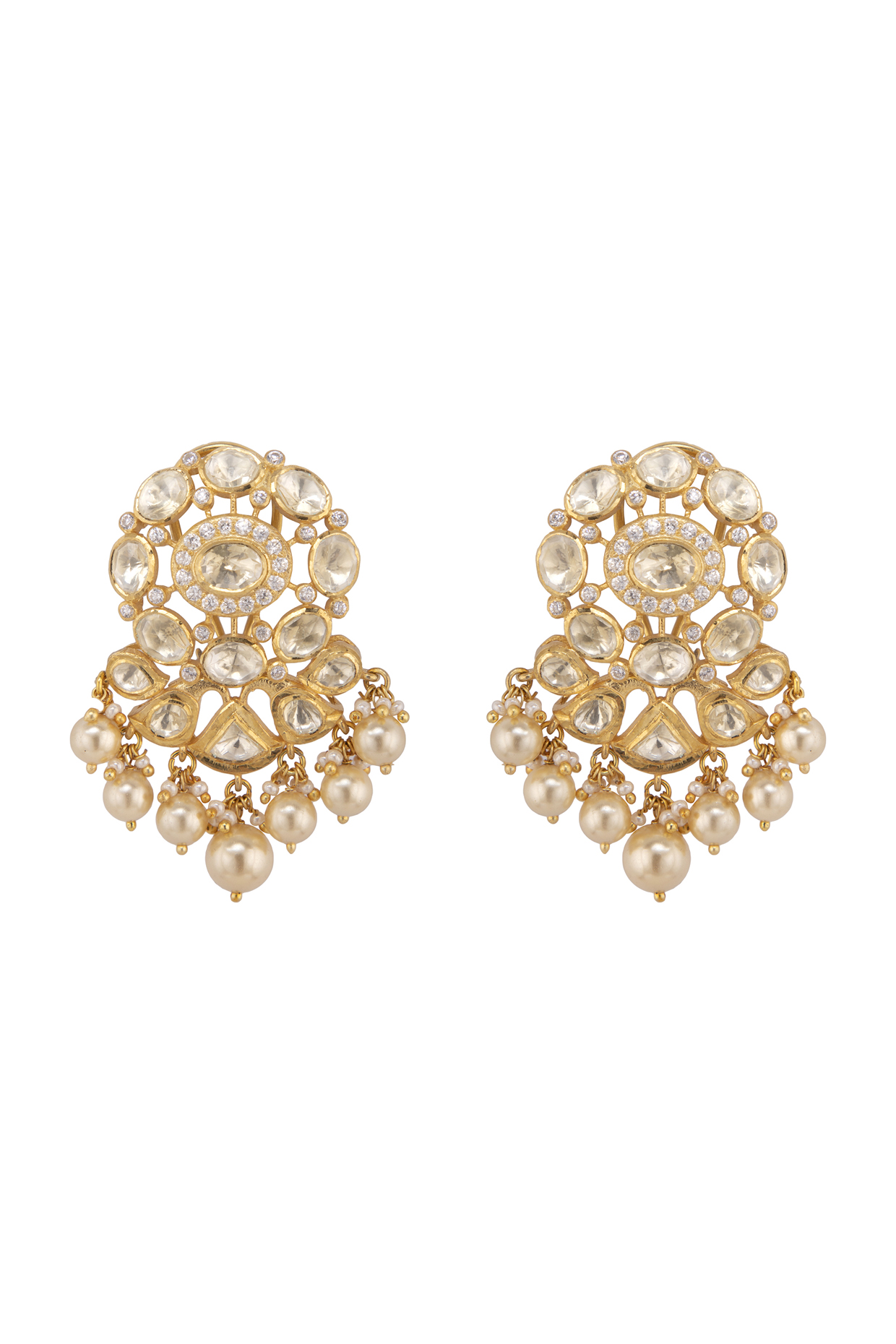 Gold Plated Polki & Pearls Jhumki Earrings by Kaari