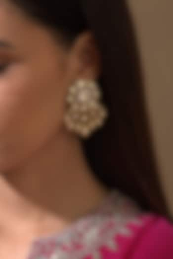 Gold Plated Polki & Pearls Jhumki Earrings by Kaari at Pernia's Pop Up Shop