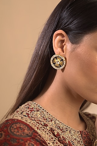 Gold Plated Enamel Stud Earrings by Kaari