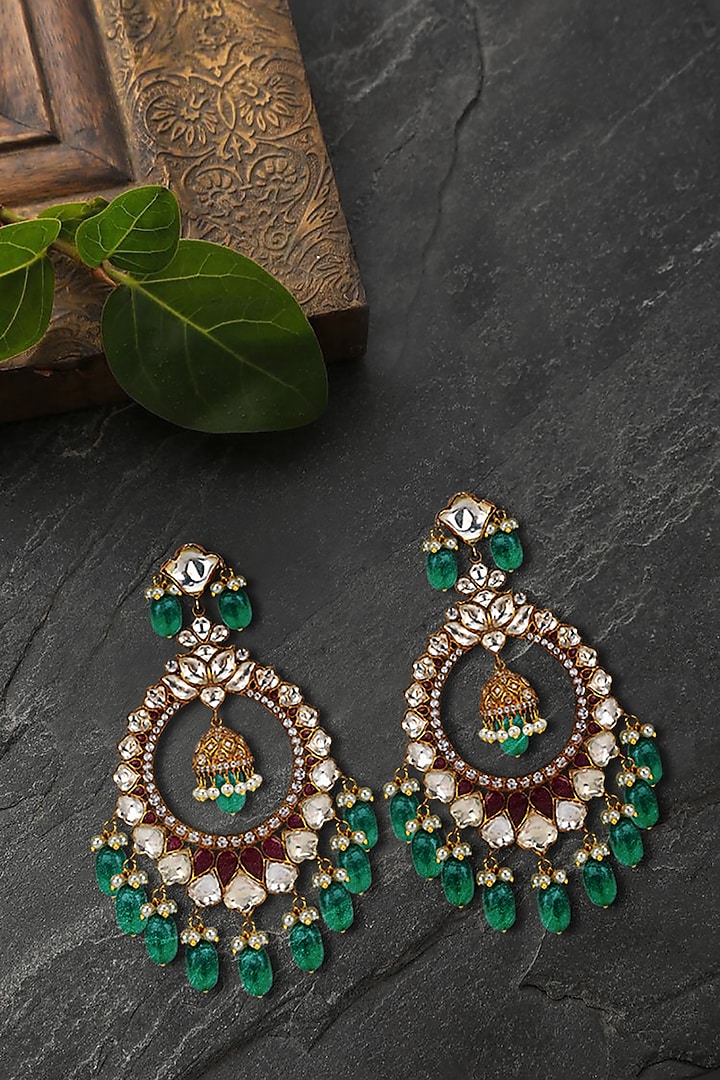 Gold Plated Ruby Chandbali Earrings by Kaari