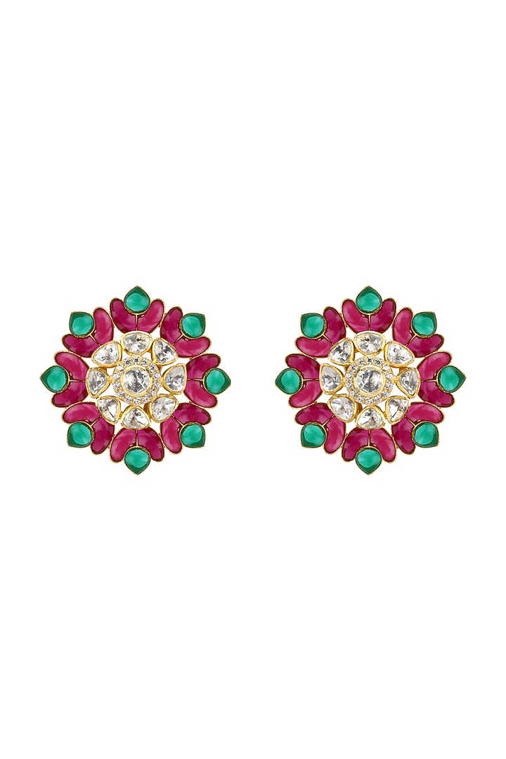 Gold Plated Emerald & Ruby Stud Earrings by Kaari at Pernia's Pop Up Shop