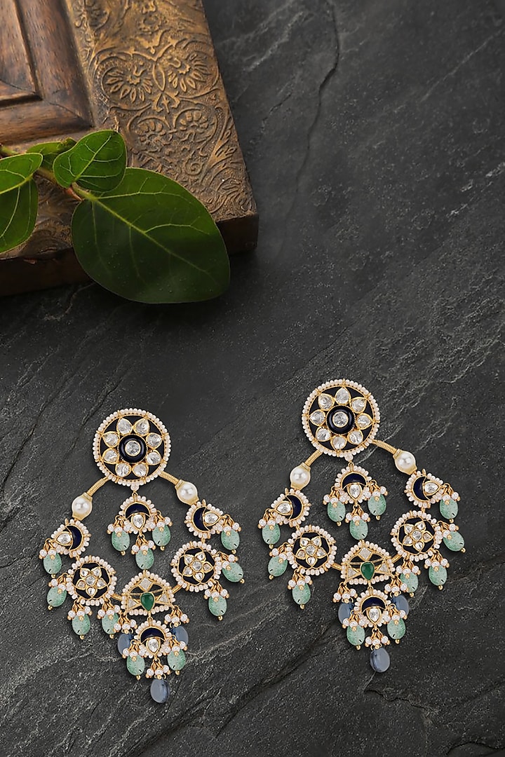 Gold Plated Emerald Chandbali Earrings by Kaari