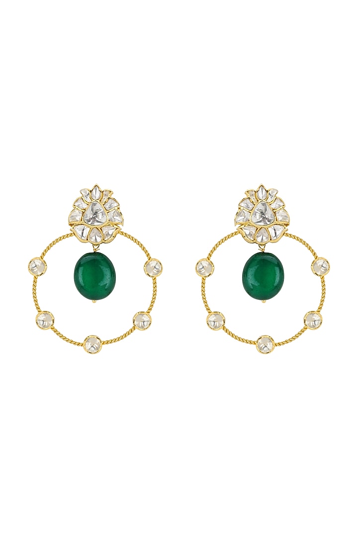 Gold Plated Emerald & Polki Chandbali Earrings by Kaari at Pernia's Pop Up Shop
