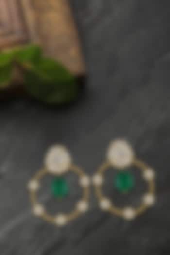 Gold Plated Emerald & Polki Chandbali Earrings by Kaari