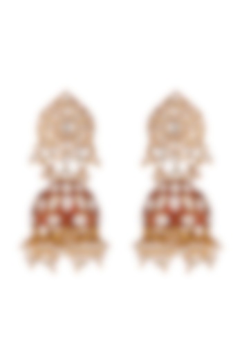 Gold Plated Red Enamel Earrings by Kaari