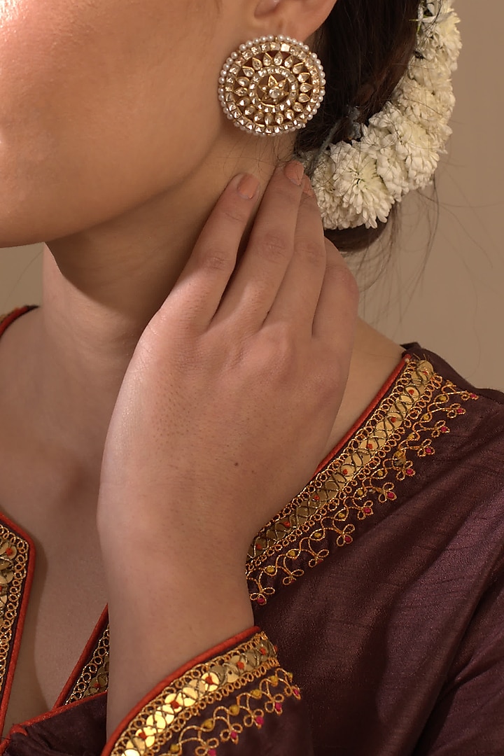 Gold Plated Pearl Stud Earrings by Kaari