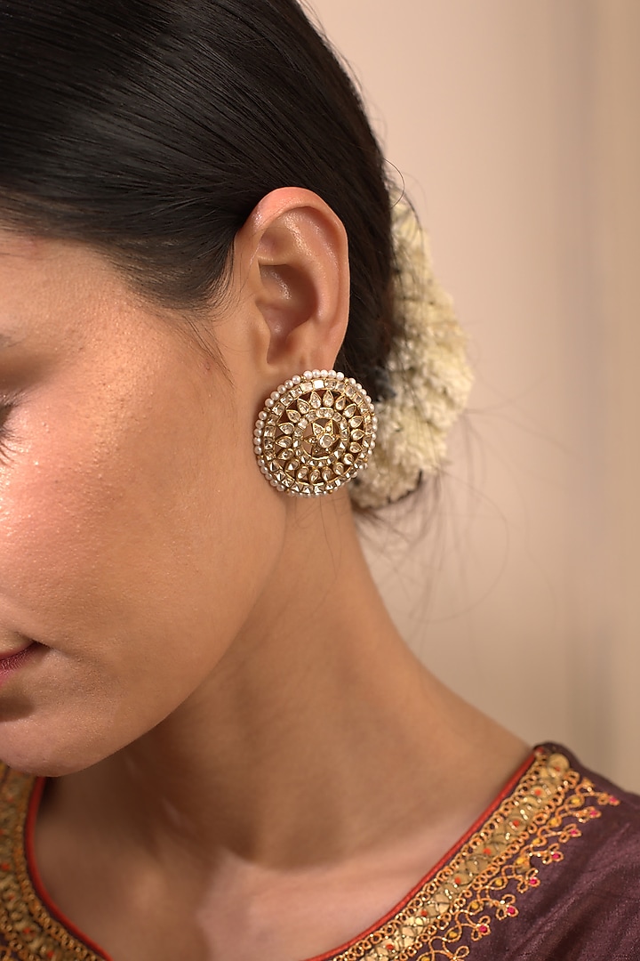 Gold Plated Pearl Stud Earrings by Kaari at Pernia's Pop Up Shop