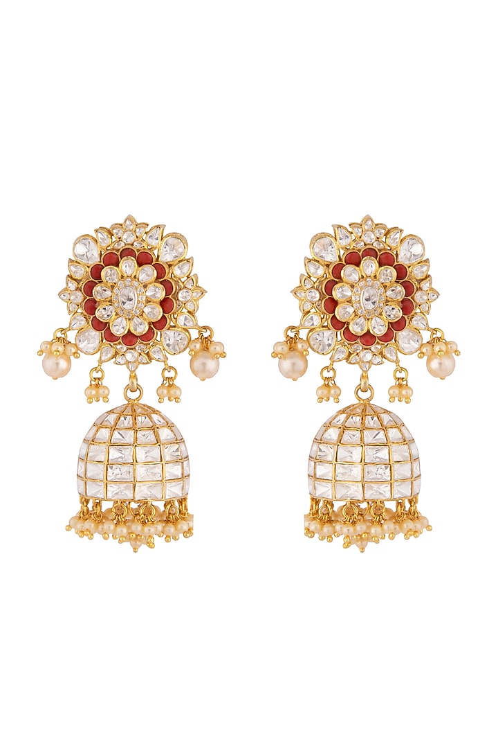 Gold Plated Coral Jhumki Earrings by Kaari at Pernia's Pop Up Shop