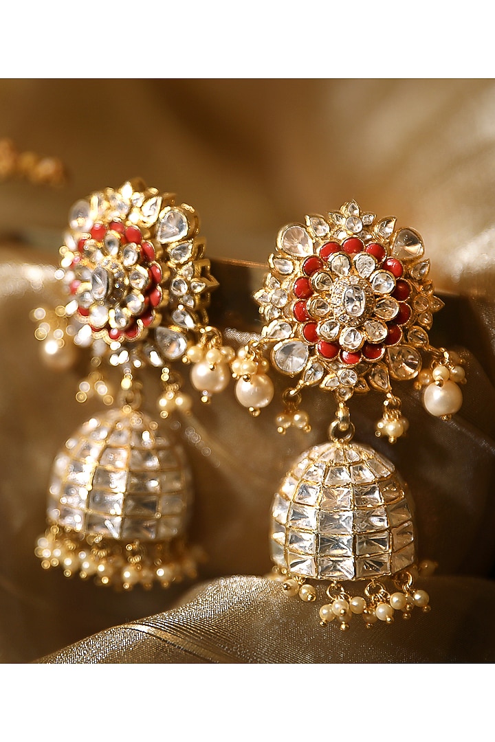 Gold Plated Coral Jhumki Earrings by Kaari at Pernia's Pop Up Shop